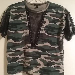 Forever 21 Camouflage & Lace Pull Over Top
